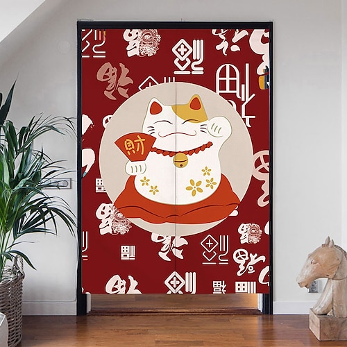 

Cortina noren japonesa, cubierta de puerta, panel de cortina para puerta, tradicional gato de la suerte, tapiz de puerta impreso, divisor de habitación, cortinas para cocina, sushi, baño, sala de