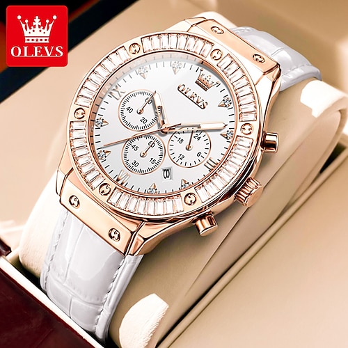 

OLEVS Women's Watches Zirconium Diamonds Dazzling With Multifunctional Dial Elegant Fashion Original Quartz Watch 9978