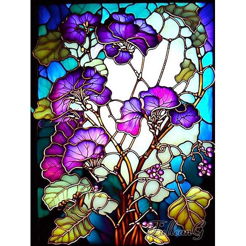 

1pc Floral DIY Diamond Painting Glass Crystal Painted Purple Flower Diamond Painting Handcraft Home Gift Without Frame