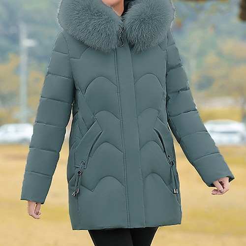 

Women's Parka Warm Winter Coat Zipper Puffer Jacket with Removable Fur Collar Zipper Hoodie Heated Jacket Fashion Modern Casual Street Style Outerwear Long Sleeve Fall
