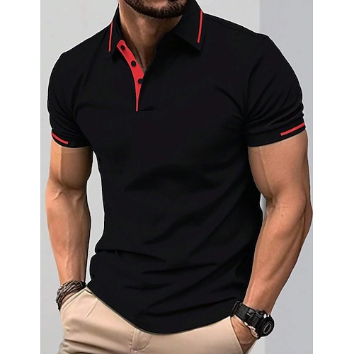 

Men's Polo Shirt Button Up Polos Casual Holiday Lapel Short Sleeve Fashion Basic Plain Patchwork Pocket Summer Regular Fit Black Navy Blue Blue Gray Polo Shirt