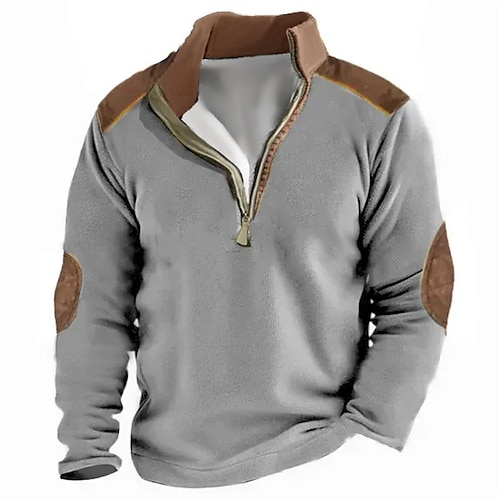 

Men's Sweatshirt Quarter Zip Sweatshirt Gray Half Zip Color Block Patchwork Sports Outdoor Daily Holiday Streetwear Casual Thin fleece Fall Winter Clothing Apparel Hoodies Sweatshirts