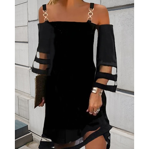 

Women's Casual Sheath Mini Dress Pure Color Ruched Mesh Spaghetti Strap Dress Fashion Modern Wedding Guest Birthday 3/4 Length Sleeve Regular Fit Summer Spring S M L XL XXL