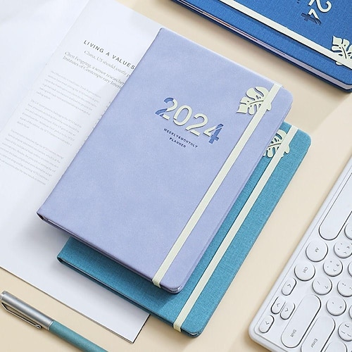 

Elastic Strap 2024 Agenda Book Portable A5 with Calendar To Do List English Notepad Diary Weekly Planner Students