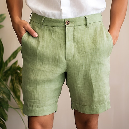

Men's Shorts Linen Shorts Summer Shorts Zipper Button Pocket Plain Comfort Breathable Outdoor Daily Going out Linen Cotton Blend Fashion Casual Black White