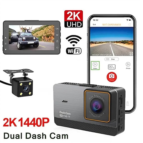 

Dual-Dashcam, Auto-DVR, 2K-Auflösung, FHD 1296p, integriertes WLAN, 3-Zoll-IPS-Bildschirm, Auto-Videorecorder, Parkmonitor, Blackbox