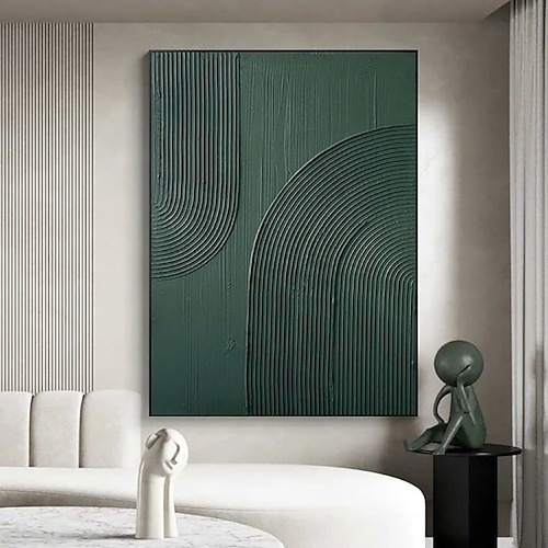  Peinture à l'huile faite à la main sur toile, décoration murale, minimalisme nordique, texture abstraite verte contemporaine pour la décoration intérieure, peinture roulée sans cadre, non étirée