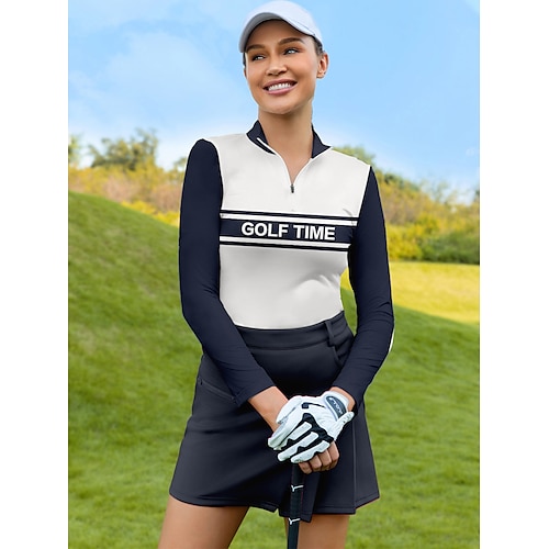

Women's Golf Polo Shirt Dark Navy Long Sleeve Top Ladies Golf Attire Clothes Outfits Wear Apparel