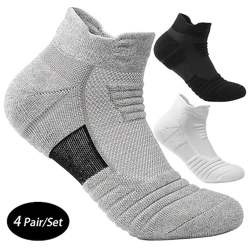 

4 Pairs Athletic Sports Socks Men's Women's Socks Breathable Sweat wicking Comfortable Non-slipping Gym Workout Basketball Running Active Training Jogging Sports Solid Colored Cotton Black White Grey