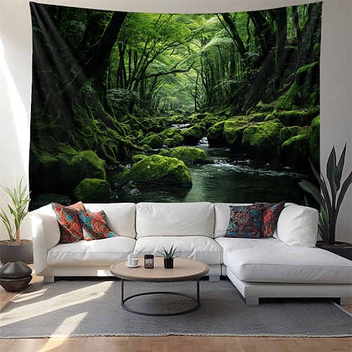  skog elv hengende billedvev veggkunst stor billedvev veggmaleri dekor fotografi bakteppe teppe gardin hjem soverom stue dekorasjon