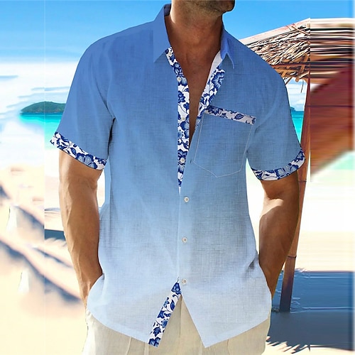 

Повседневная мужская рубашка с градиентом, уличная повседневная повседневная летняя рубашка с короткими рукавами, желтая, розовая, синяя, S, M, L