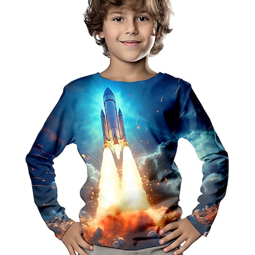 

Boys 3D Rocket Tee Shirt Long Sleeve 3D Print Fall Winter Sports Fashion Streetwear Polyester Kids 3-12 Years Crew Neck Outdoor Casual Daily Regular Fit