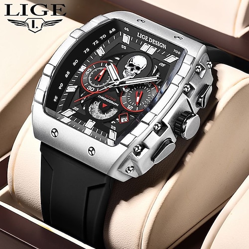 

LIGE Men Quartz Watch Sports Fashion Wristwatch Analog Luminous Stopwatch Calendar Chronograph Silicone Gel Watch