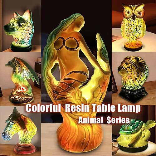 

Resin Table Lamp Animal Series Simulated Stained Glass Night Light Retro Desk Lamps for Bedroom Bedside Lamp Animal Lovers Home Decor 1015CM/3.935.9INCH