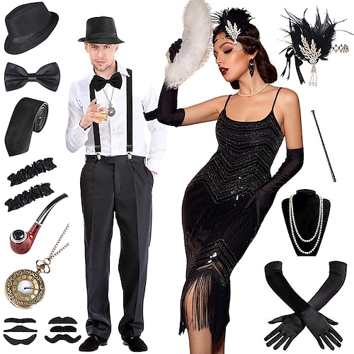 GANGSTER AND FLAPPER COUPLES COSTUME 1920'S FANCY DRESS THE GREAT GATSBY  OUTFIT