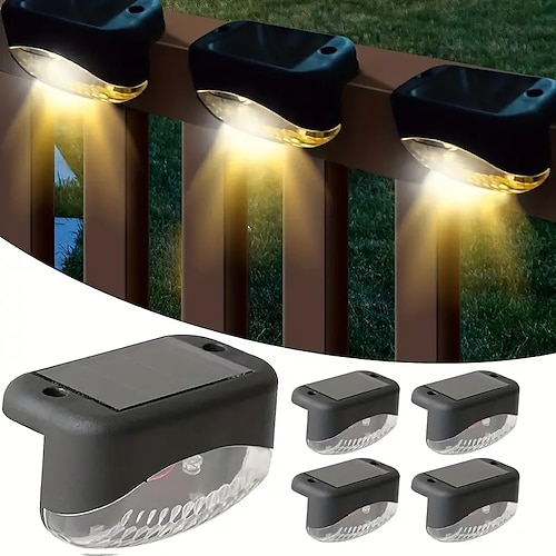 

4pcs Solar Outdoor Deck Lights Waterproof Courtyard Garden Scenic Villa Park Light Balcony Stairs Wall And Railings Decorated With Solar Night Lights