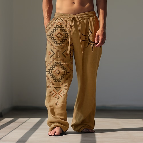 

Men's Vintage Ethnic Sunfire Linen Pants Pants Trousers Mid Waist Outdoor Daily Wear Streetwear Fall & Winter Regular Fit