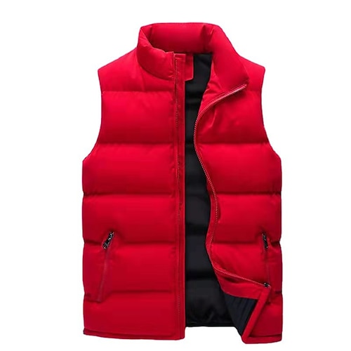 

Men's Puffer Vest Gilet Hiking Winter Polyester Windproof Warm Solid Color Stand Collar Black Red Navy Blue Vest