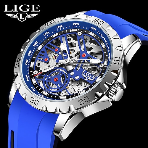 

LIGE Men Quartz Watch Sports Fashion Wristwatch Analog Luminous Stopwatch Calendar Chronograph Silicone Gel Watch