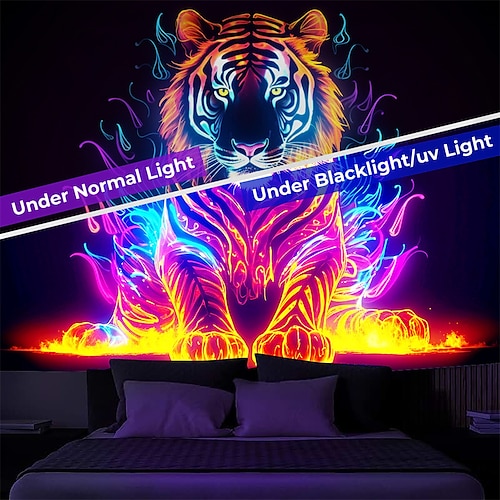  brann tiger blacklight billedvev uv reaktiv glød i mørket glød fest dyr trippy tåkete hengende billedvev veggkunst veggmaleri for stue soverom