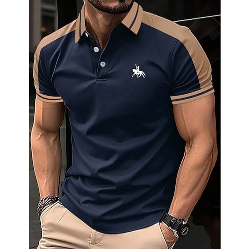 

Men's Polo Shirt Button Up Polos Casual Holiday Lapel Short Sleeve Fashion Basic Color Block Patchwork Embroidered Summer Regular Fit Black Wine Navy Blue Green Light Blue Grey Polo Shirt