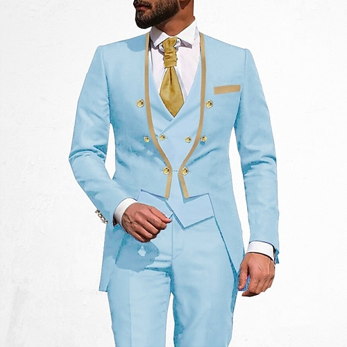 

Bleu Ciel Negro Crema De los hombres Boda Fiesta Trajes Color sólido Juego de 3 piezas A Medida Seis Botones en Dos Hileras 2023