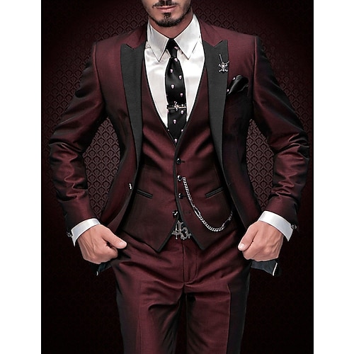 

Burgundy Gray Men's Prom Suits Wedding Party Suits Solid Colored 3 Piece Daily Business Plus Size Single Breasted One-buttons 2024