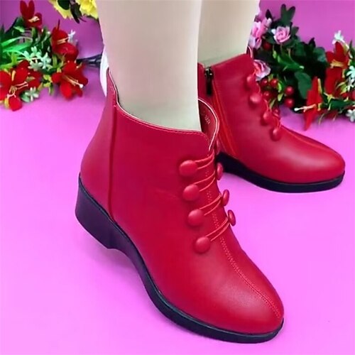 

Women's Boots Snow Boots Button Boots Soft Shoes Outdoor Daily Fleece Lined Booties Ankle Boots Button Wedge Heel Round Toe Plush Comfort Minimalism Faux Leather Loafer Black Red