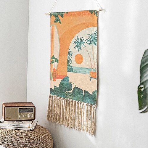 

Nordic Fresh Cotton and Linen Handmade Woven Homestay Tassel Tapestry Decoration Hanging Painting Fabric Art Bedroom Hanging Cloth Ethnic Style