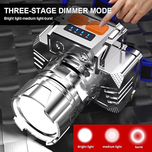  Linterna frontal de inducción con zoom 3 en 1, linterna frontal superbrillante con batería recargable de 800 mAh para uso en campamentos al aire libre