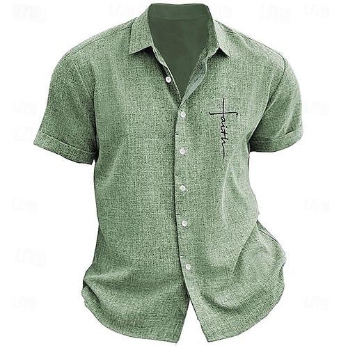  Herr Tro Knapp upp skjorta Tryckta skjortor Kortärmad Business Casual Gata Klä till Jobbet Utekväll Sommar Nedvikt Mönster Button-Down Marinblå Blå Purpur Grön Grå