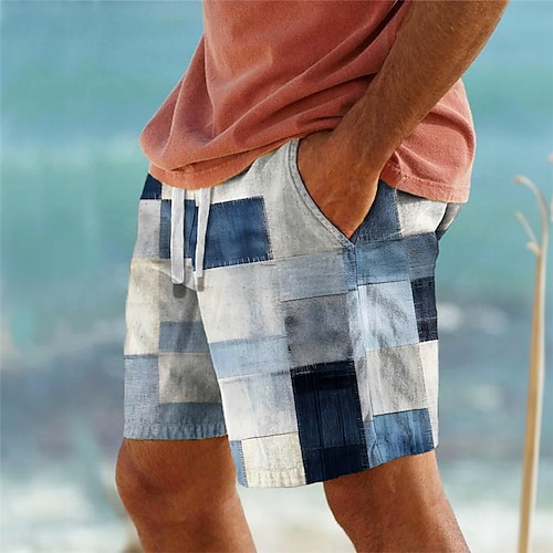 

клетчатые мужские шорты с цветными блоками и 3D-принтом, плавки, эластичная талия, кулиска, сетчатая подкладка, aloha, гавайский стиль, отдых на пляже от s до 3xl