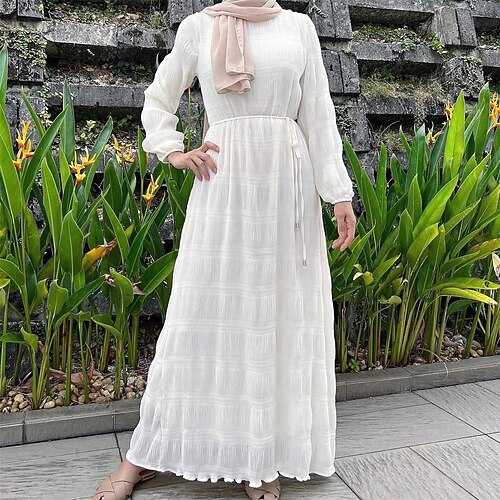 Women's Dress Abaya Dubai Islamic Arabic Arabian Muslim Ramadan Solid Color  Adults' Dress Festival 2026 - AU $70.49