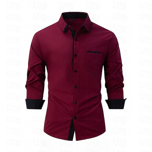 Herren Hemd Oberhemd Kragenhemd Knopfhemd Farbblock Hochzeit Täglich Hellblau Schwarz Weiß Hellgrün Langarm Umlegekragen Frühling & Herbst Bekleidung Patchwork