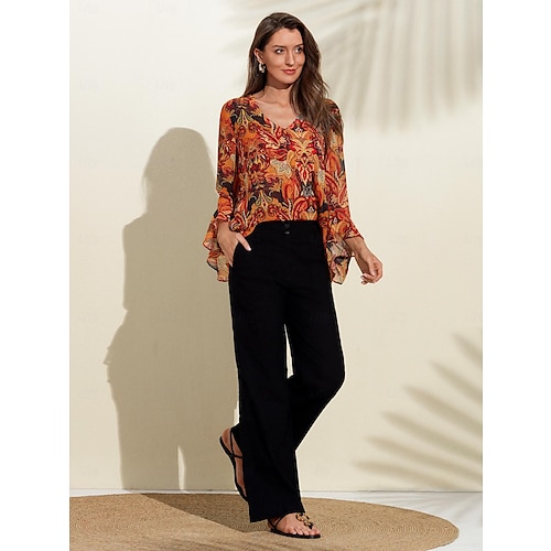  camicetta in chiffon con maniche a volant paisley