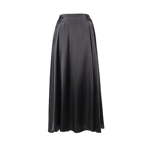  Femme Jupe Balançoire Jupe longue Elégant Mode Maxi Taille haute Jupes Couleur Pleine Plein Air du quotidien Noir Blanche Kaki Eté Satin
