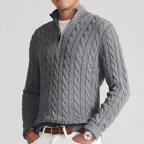 Homme Pull Chandail Pull Zippé Pull à col zippé Pullover A côtes torsadé Tricoter Découpé Tricoté Plein Demi fermeture éclair Mode Vêtement de rue Extérieur Usage quotidien Vêtement Tenue Automne