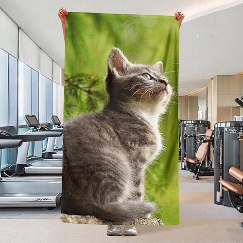 Asciugamano Da Spiaggia In Microfibra 130x80 Cm Con Gatto Nero E Girasoli - Antisabbia, Assorbente E Leggero Per Piscina E Doccia