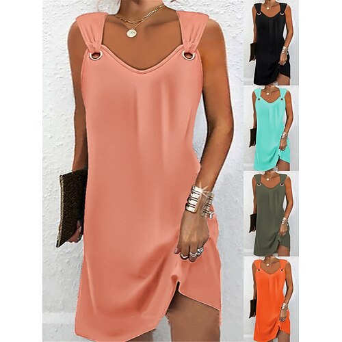 

Women's Casual Dress Summer Dress Slip Dress Mini Dress Ruched Daily Date Going out Fashion Basic Strap Sleeveless 2023 Loose Fit Black White Pink Color S M L XL XXL Size