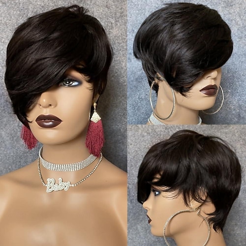 Pixie Cut Wig Human Hair Short Human Hair Wigs for Black Women Short Pixie Wigs with Bangs Human Hair Short Bob Wigs Natural Color Hair