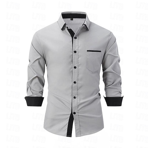  Herren Hemd Oberhemd Kragenhemd Knopfhemd Farbblock Hochzeit Täglich Hellblau Schwarz Weiß Hellgrün Langarm Umlegekragen Frühling & Herbst Bekleidung Patchwork