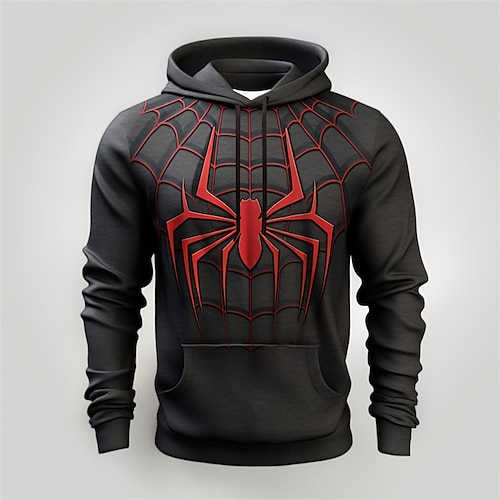 

Halloween Spider Hoodie Mens Graphic Prints Daily Classic Casual 3D Pullover Holiday Going Out Streetwear Hoodies Black Grey Red Dark Gray Long Sleeve Web Cotton