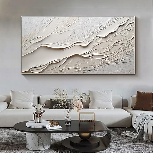  handmålad texturerad vit abstrakt sandstrand oljemålning på duk handgjord original blå havsmålning anpassad konst dekor för vardagsrum väggdekor väggkonst