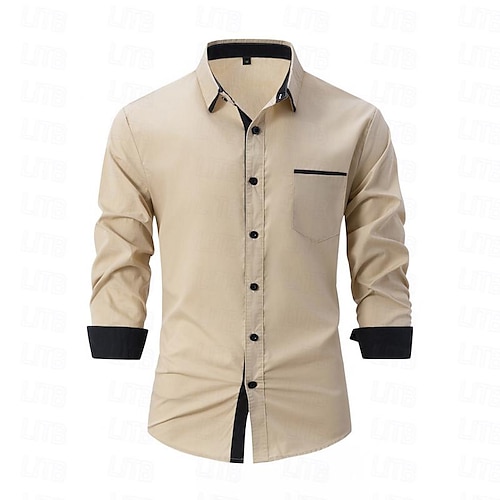  Herren Hemd Oberhemd Kragenhemd Knopfhemd Farbblock Hochzeit Täglich Hellblau Schwarz Weiß Hellgrün Langarm Umlegekragen Frühling & Herbst Bekleidung Patchwork