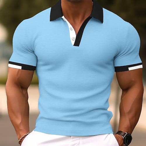

Men's Polo Shirt Sport Polo Casual Sports Ribbed Polo Collar Short Sleeve Fashion Basic Solid Color Classic Style Summer Regular Fit Black White Light Green Red Light Blue Polo Shirt