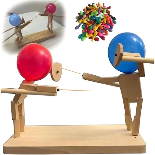 

Handmade Wooden Fencing Puppets,Balloon Bamboo Man Battle Game for 2 Players, Whack a Balloon Party Games with 20PCS Balloons or includes 120PCS Balloons Toothpicks as Swords (Assemble By Yourself)