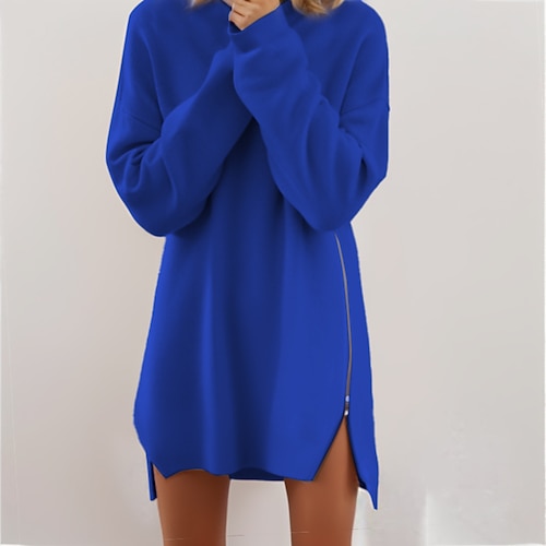 

Women's Sweater Dress Jumper Dress Casual Dress Mini Dress Knitwear Basic Pure Color Winter Dress Daily Holiday Fall Dress Crew Neck Long Sleeve Zipper Boom Sale Dress Regular Fit Pink Wine Navy Blue