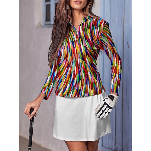 

Women's Golf Polo Shirt Red Purple Long Sleeve Sun Protection Top Fall Winter Ladies Golf Attire Clothes Outfits Wear Apparel