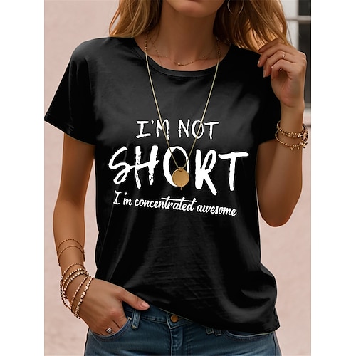 

Damen T-Shirt Casual Lustiges Zitat Rundhals Schwarz Weiß Kurzarm Buchstabendruck Täglich Freizeit Bequeme Oberteile Normale Passform