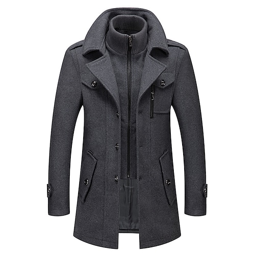 

Men's Winter Coat Wool Coat Overcoat Short Coat Outdoor Work Fall & Winter Wool Windproof Warm Outerwear Clothing Apparel Bustiers Essential Solid Colored Rolled collar Single Breasted